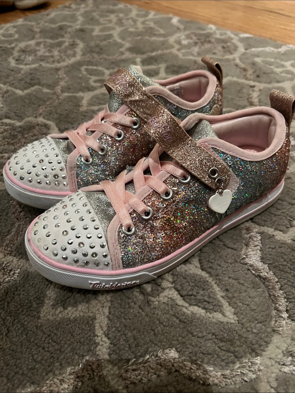 Girls' Pink Glitter Heart Charm Sneakers - Sparkle Casual Shoes